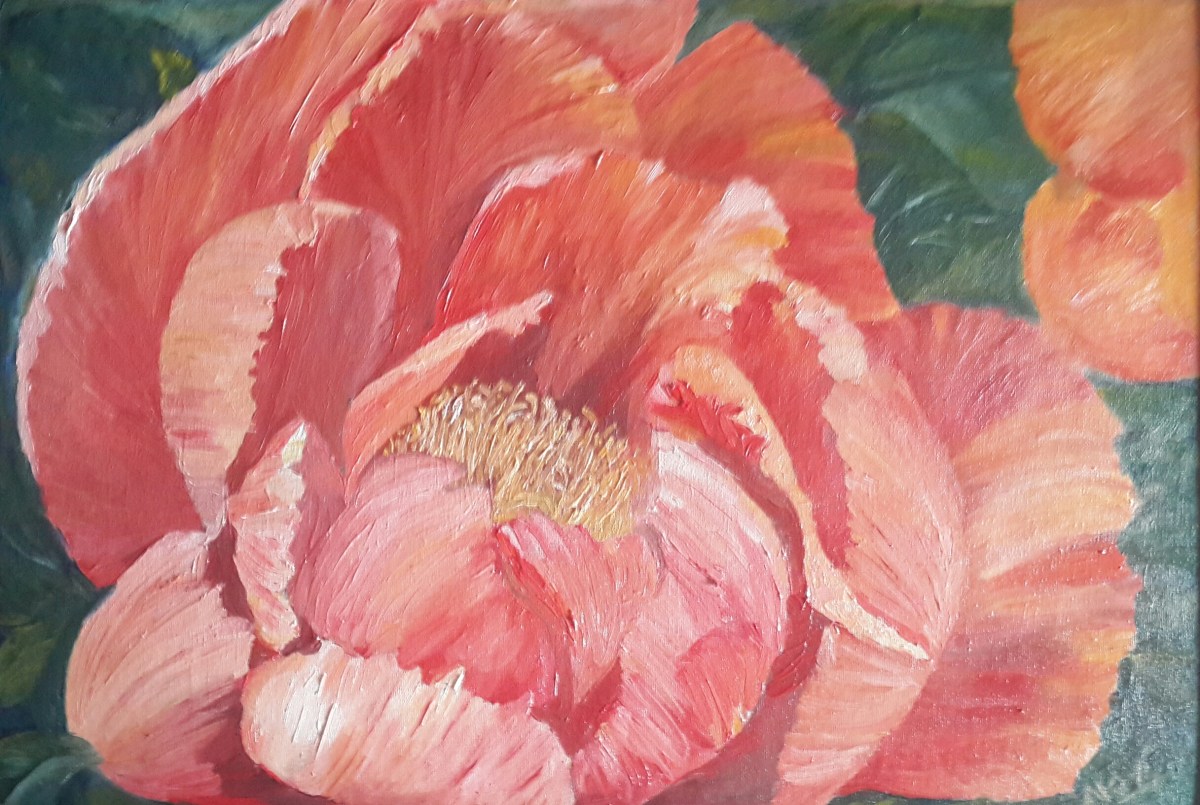 floral painting Mystique single peony oil painting by Navdeep Kular