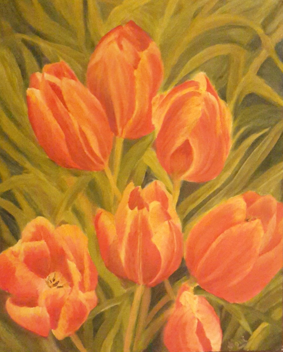 floral painting Tulip Garden1 red tulips original oil painting by Navdeep Kular