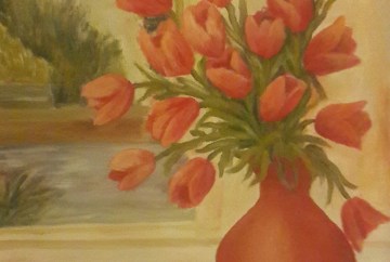 Tulips in a vase red tulips original oil painting by Navdeep Kular