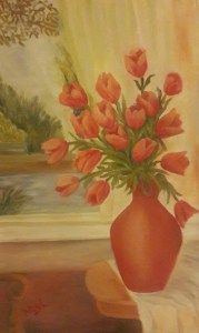 Tulips in a vase red tulips oil painting by Navdeep Kular