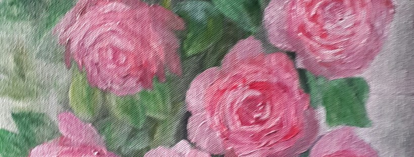 floral painting Pink Roses in a Rose Bush original oil painting by Navdeep Kular