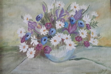 floral painting Oil painting of Daisies in a Vase by Navdeep Kular
