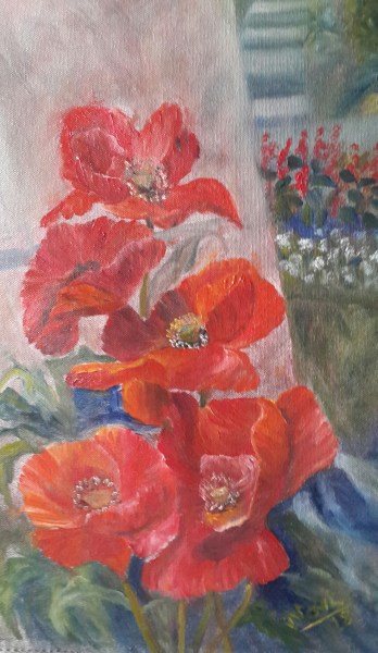 Red hot poppies oil painting by Navdeep Kular