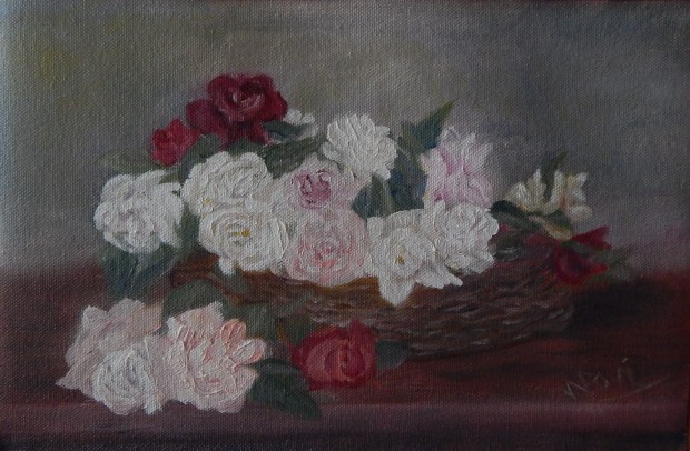 A Basket of Roses (8H X 12W in) Ode to Fantin