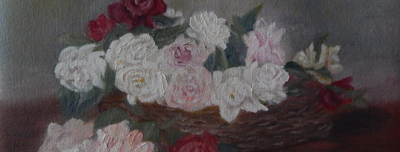 floral painting A Basket of Roses (8H X 12W in) Ode to Fantin