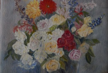floral painting The Rosy Wealth of June (18H X 12W in)Ode to Fantin