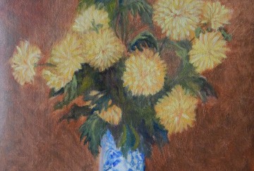 floral painting Chrysanthemums in a Ceramic Vase (18H X 12W in) Ode to Fantin