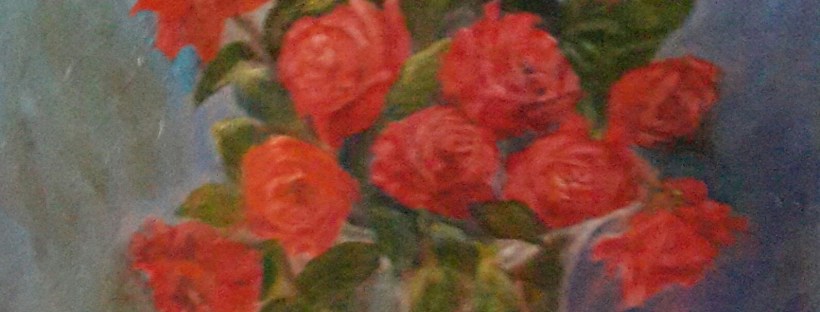 floral painting Red Roses in a Crystal Vase original oil painting by Navdeep Kular