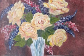 floral painting Yellow Roses in a Crystal Vase oil painting by Navdeep Kular