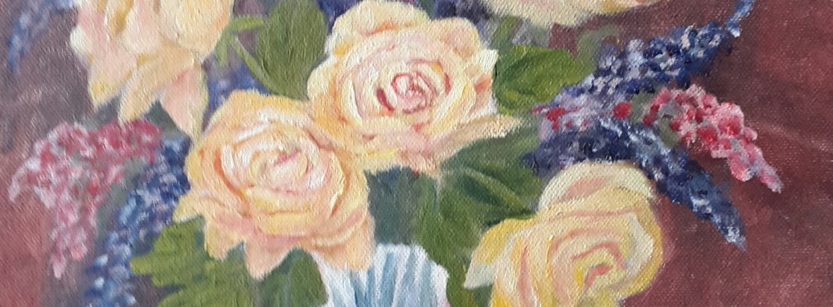 floral painting Yellow Roses in a Crystal Vase oil painting by Navdeep Kular