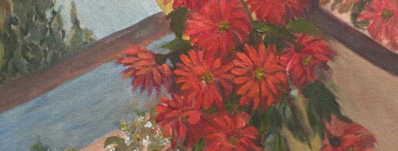 floral painting Red Flowers in a Vase original oil painting by Navdeep Kular