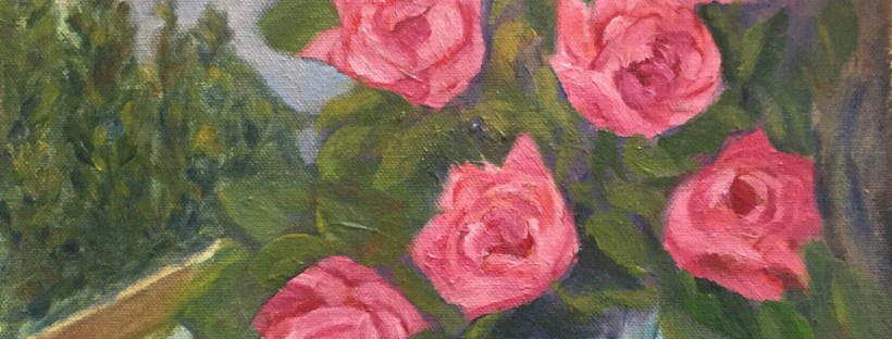 floral painting Pink Roses in a Crystal Vase original oil painting by Navdeep Kular