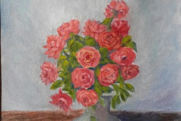 Roses in a Vase original oil painting by Navdeep Kular