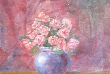 floral painting Peach Roses in a Vase original oil painting by Navdeep Kular