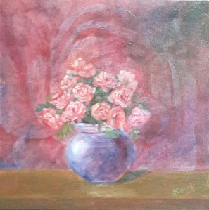 Peach Roses in a Vase original oil painting by Navdeep Kular