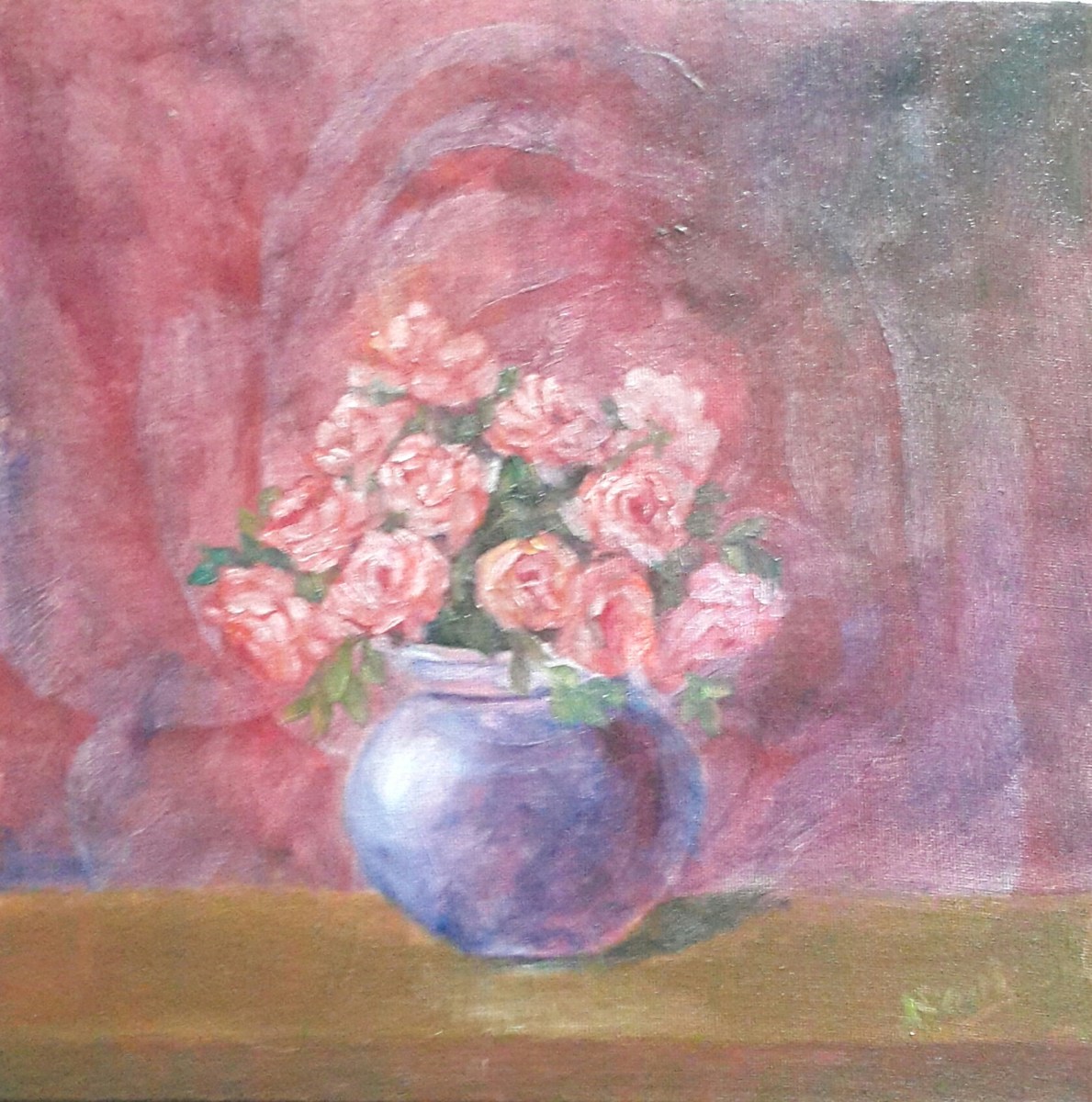 floral painting Peach Roses in a Vase original oil painting by Navdeep Kular