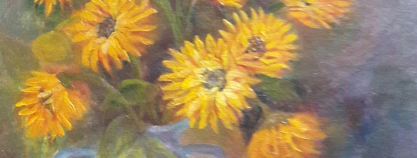Sunflowers in a Blue Vase original oil painting by Navdeep Kular