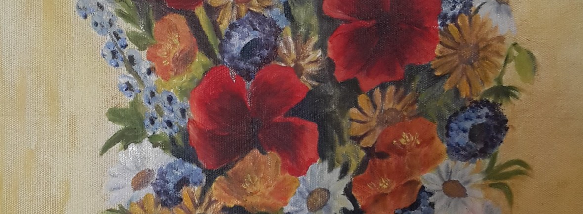 floral painting Poppies in a Vase (20H X 16W in )oil painting by Navdeep Kular