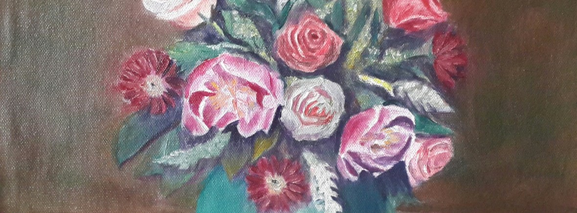 floral painting Peonies and Roses in a Vase original oil painting by Navdeep Kular