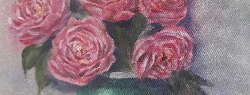 floral painting Peonies in a Turquoise Vase oil painting by Navdeep Kular