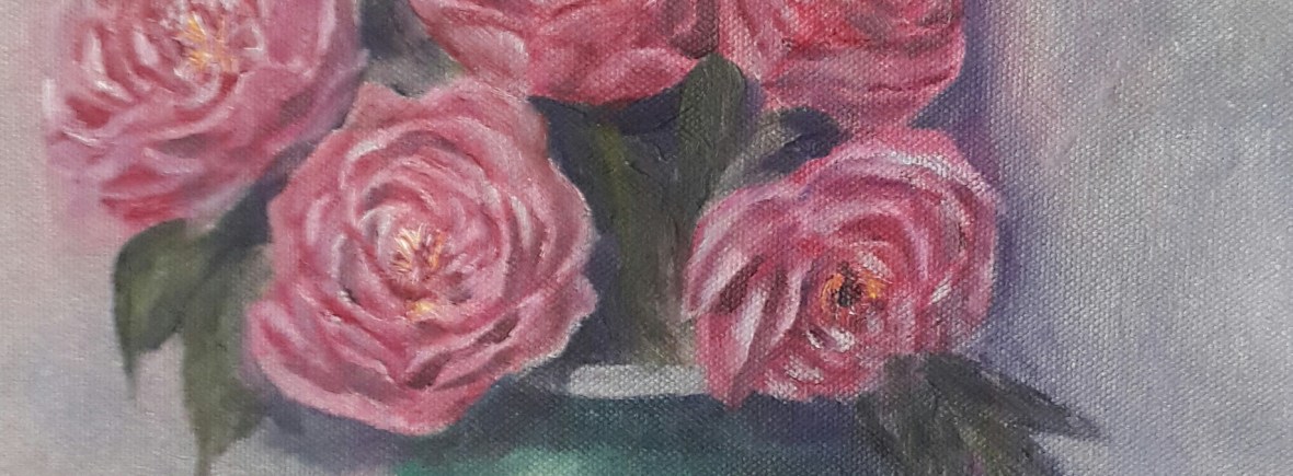 floral painting Peonies in a Turquoise Vase oil painting by Navdeep Kular