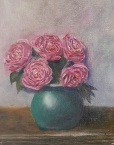 Peonies in a Turquoise Vase oil painting by Navdeep Kular