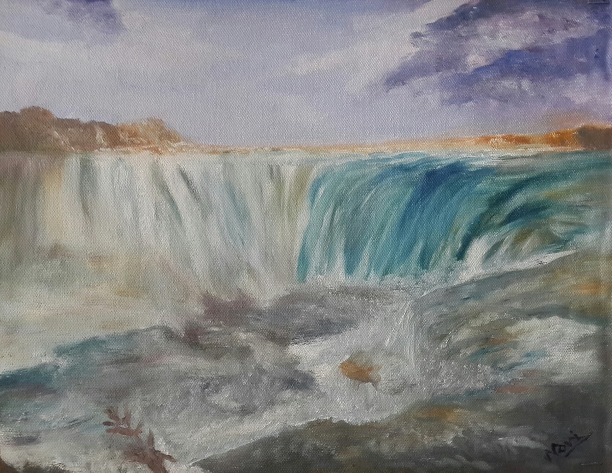 Waterfall Landscape oil painting by Navdeep Kular (11H X 14W)