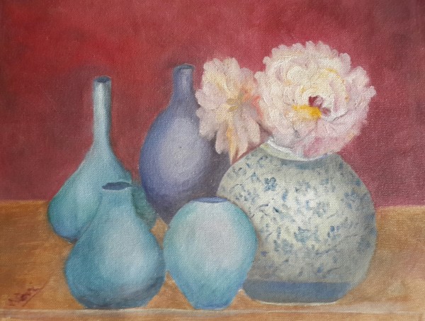 Peonies and Blue Vases oil painting by Navdeep Kular