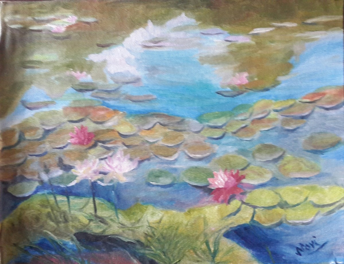 Water Lillies oil painting by Navdeep Kular