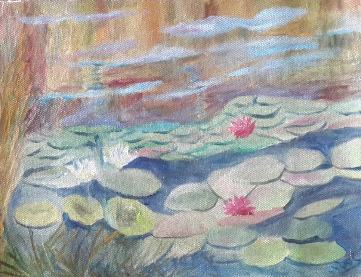 Water Lillies oil painting by Navdeep Kular