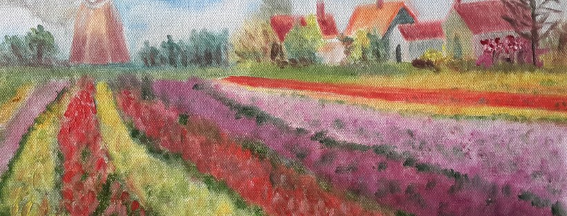 Impressionist tulip fields oil painting by Navdeep Kular