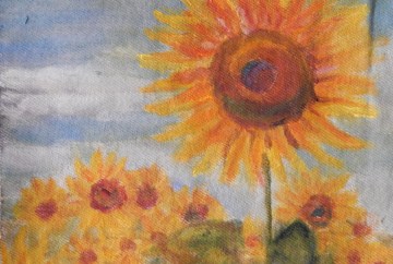 sunflower in a field with the backdrop of a sky oil painting by Navdeep Kular