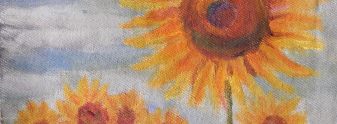 sunflower in a field with the backdrop of a sky oil painting by Navdeep Kular