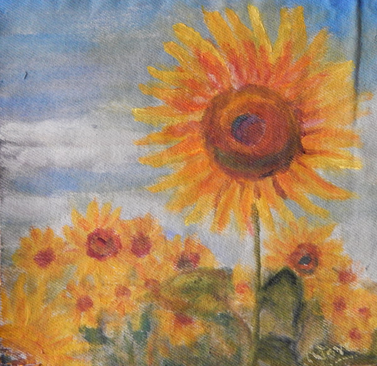 sunflower in a field with the backdrop of a sky oil painting by Navdeep Kular