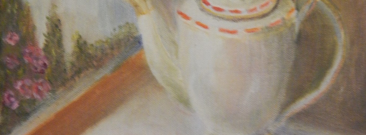 Still Life painting of teapot and plums by navdeep Kular