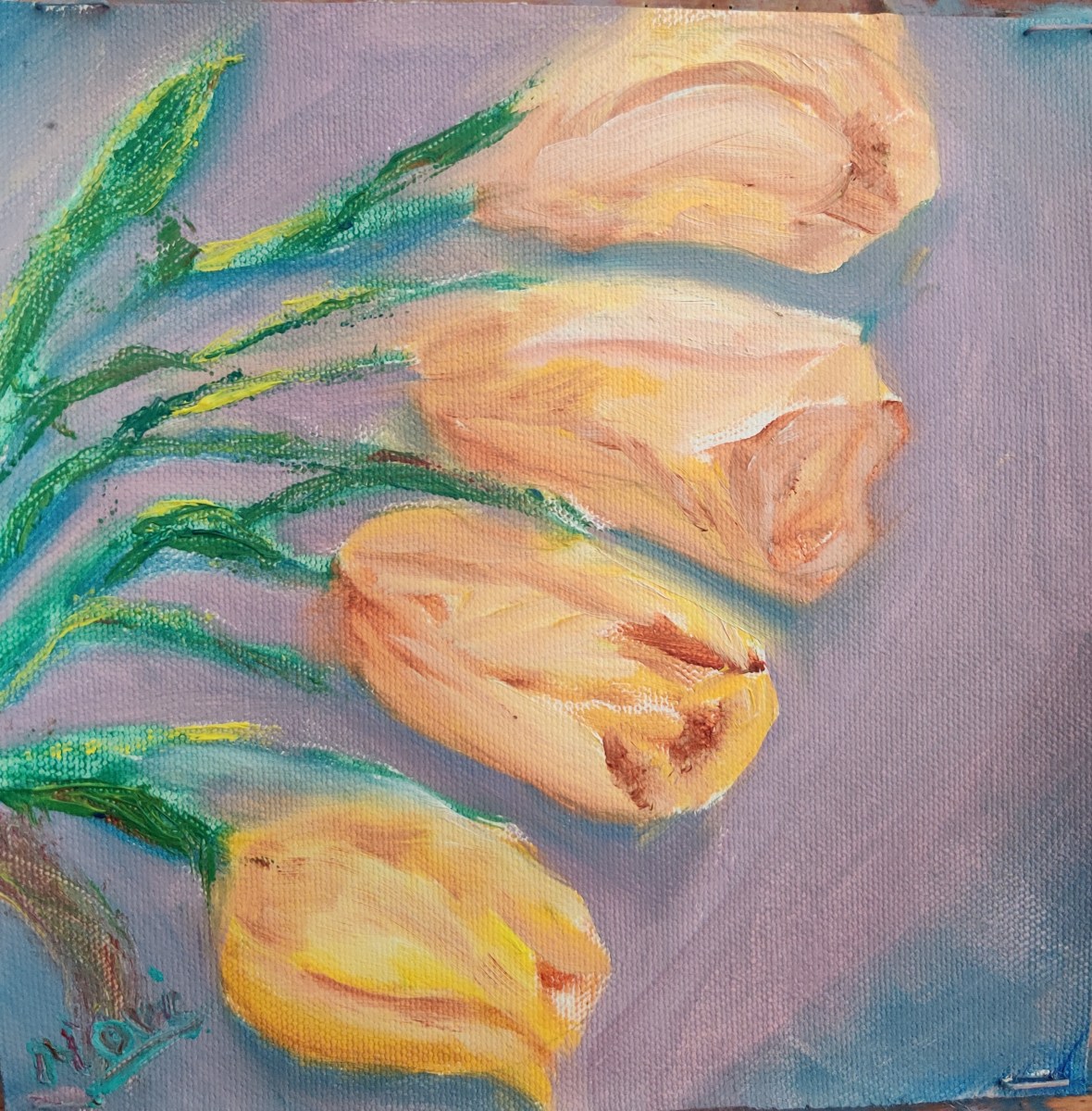 Four yellow tulips oil painting by Navdeep Kular