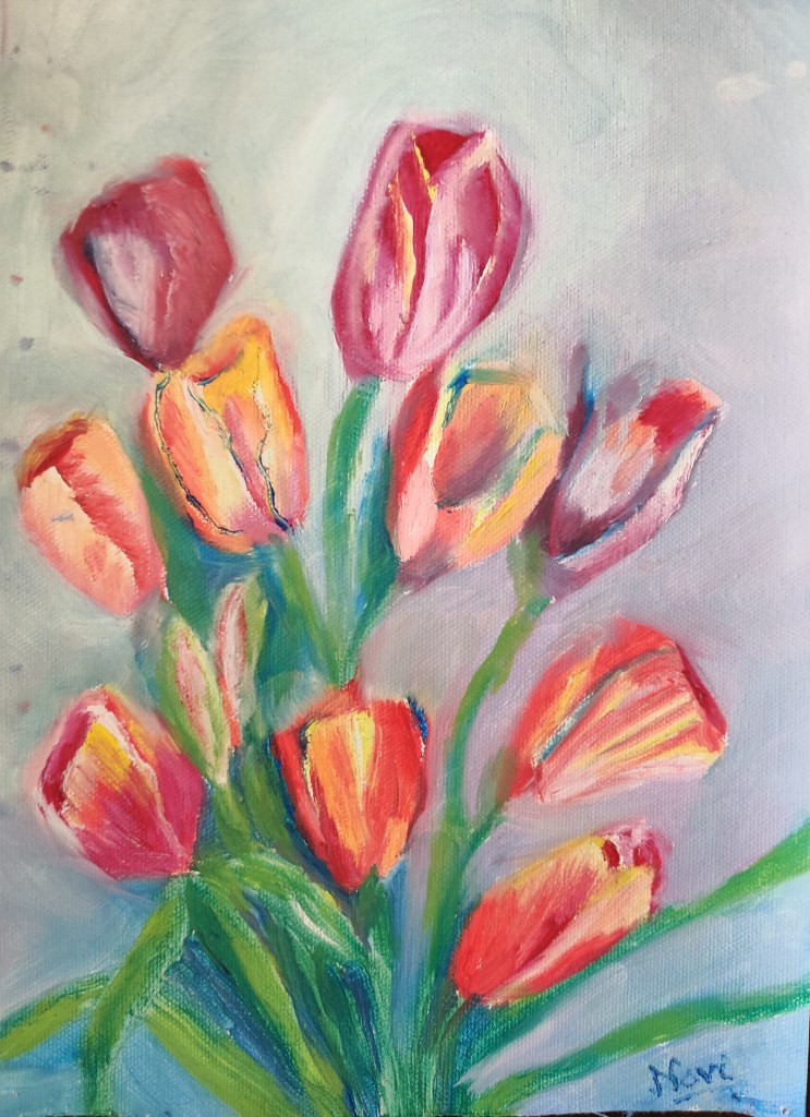 Colourful tulipd oil painting by Navdeep Kular