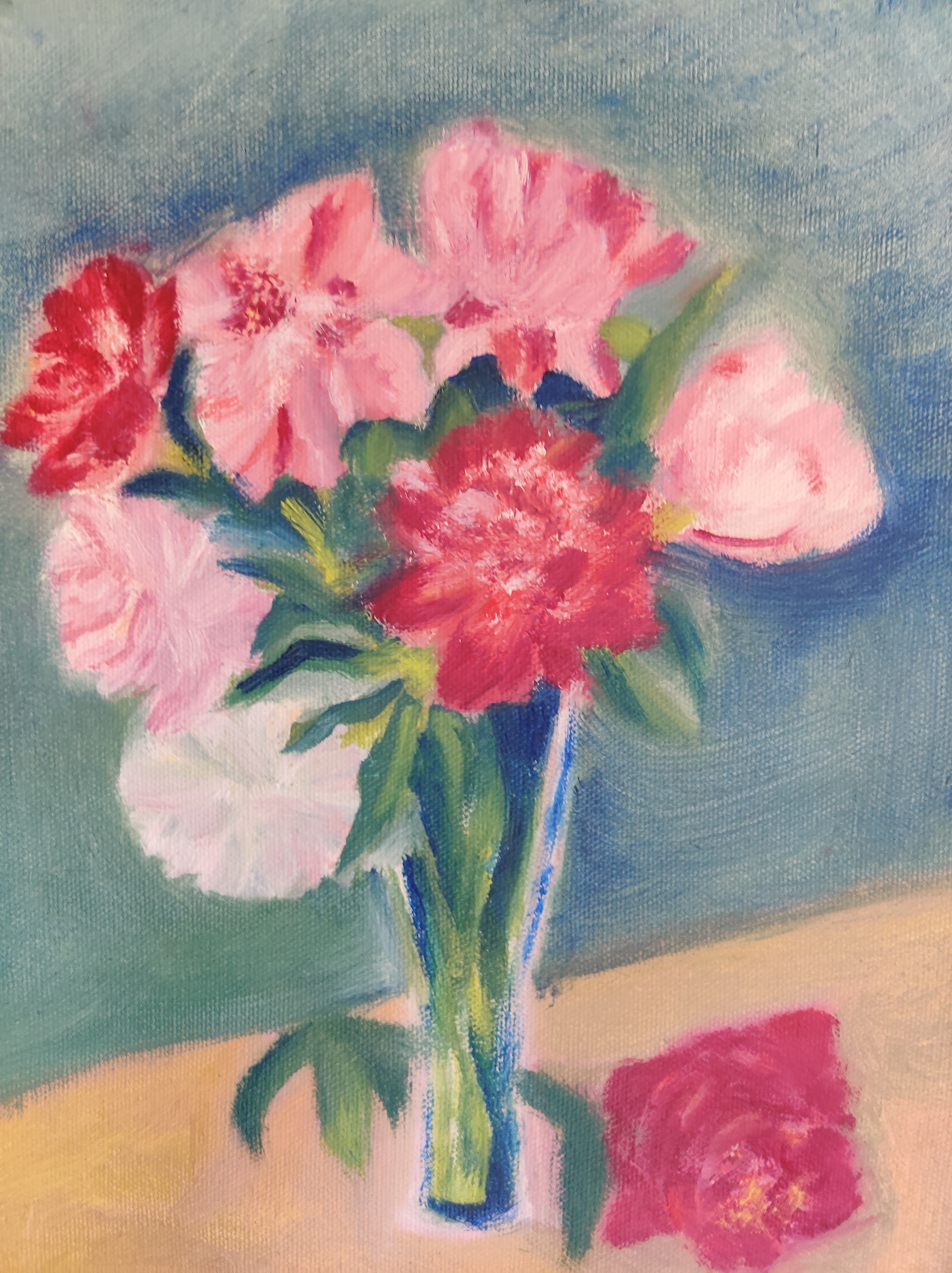 Carnations in a vase oil painting by Navdeep Kular