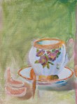 Still Life painting of cup and saucer with orange by Navdeep Kular