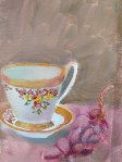 Still Life oil painting of cup and saucer and grapes by Navdeep Kular