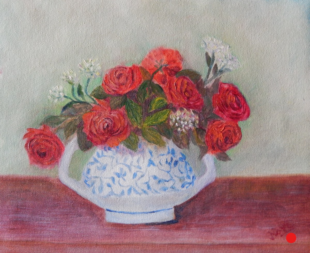 Red roses oil painting by Navdeep Kular