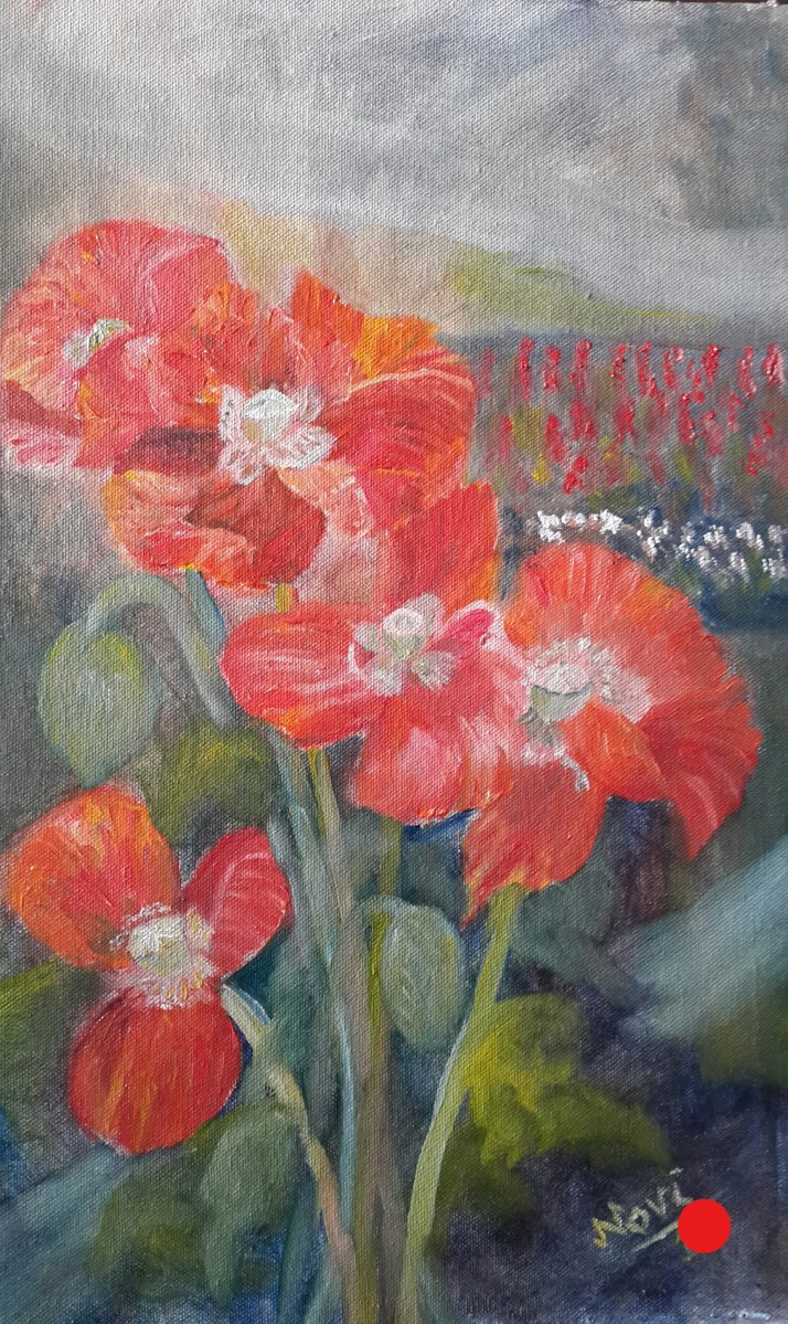 Poppies in my Garden 2 oil painting by Navdeep Kular