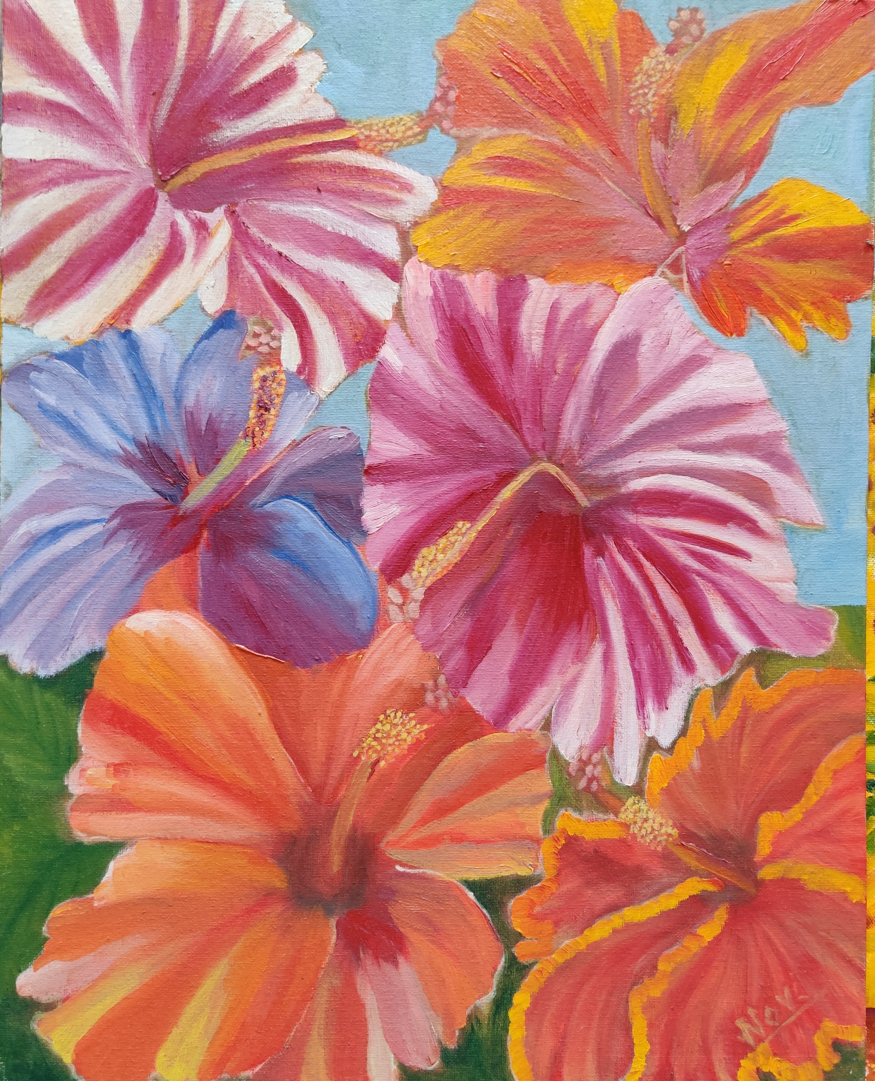 Hibiscus flowers oil painting by Navdeep Kular