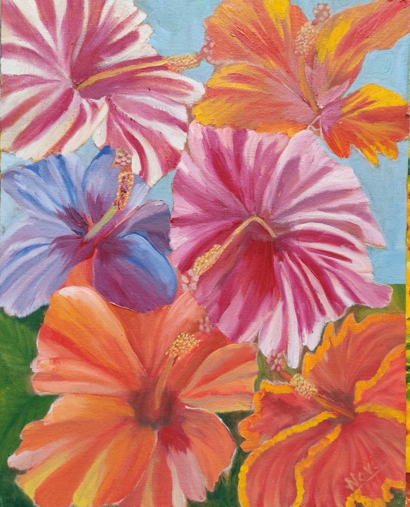 Hibiscus flowers oil painting by Navdeep Kular