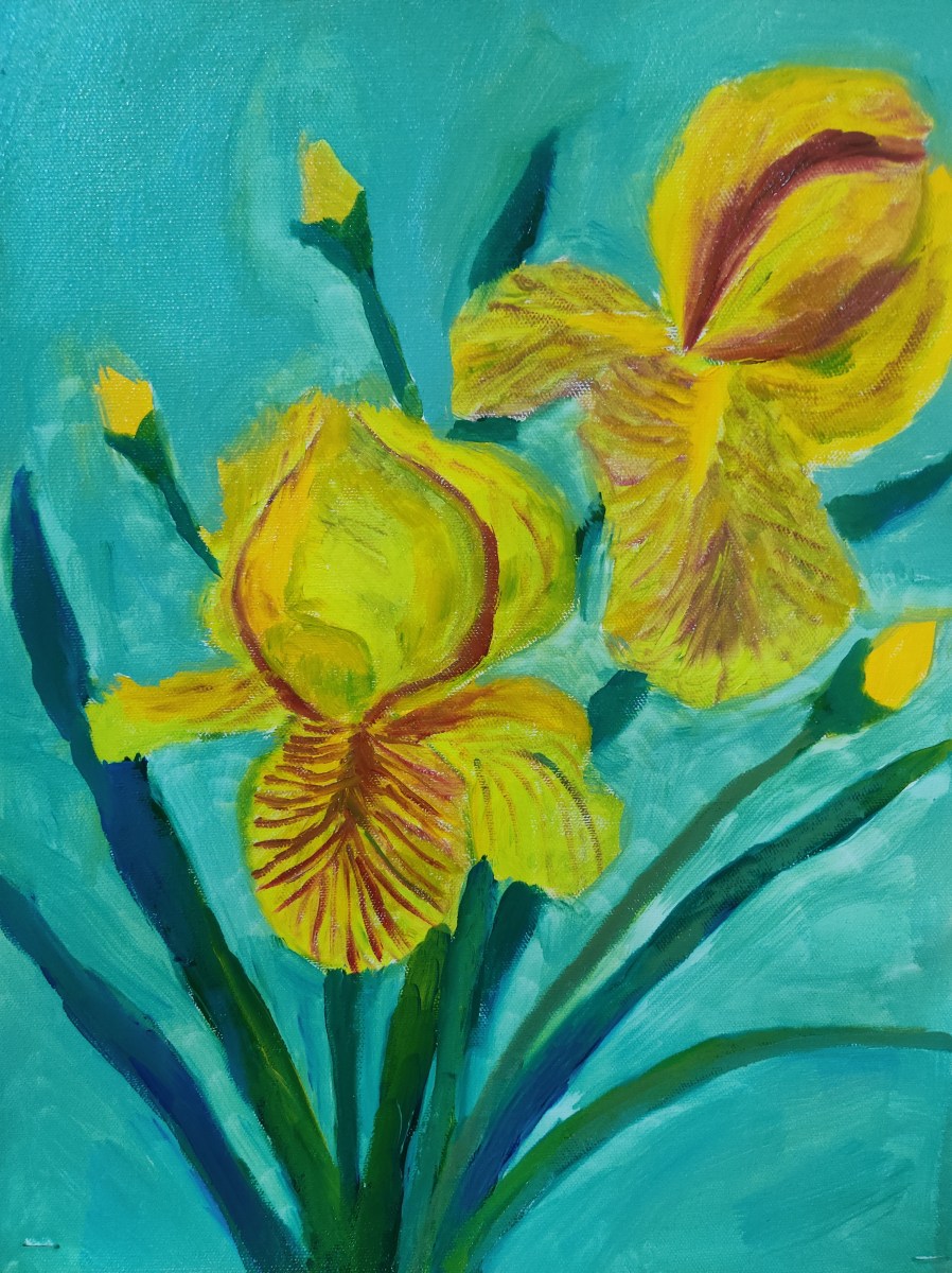 Yellow irises oil painting by Navdeep Kular