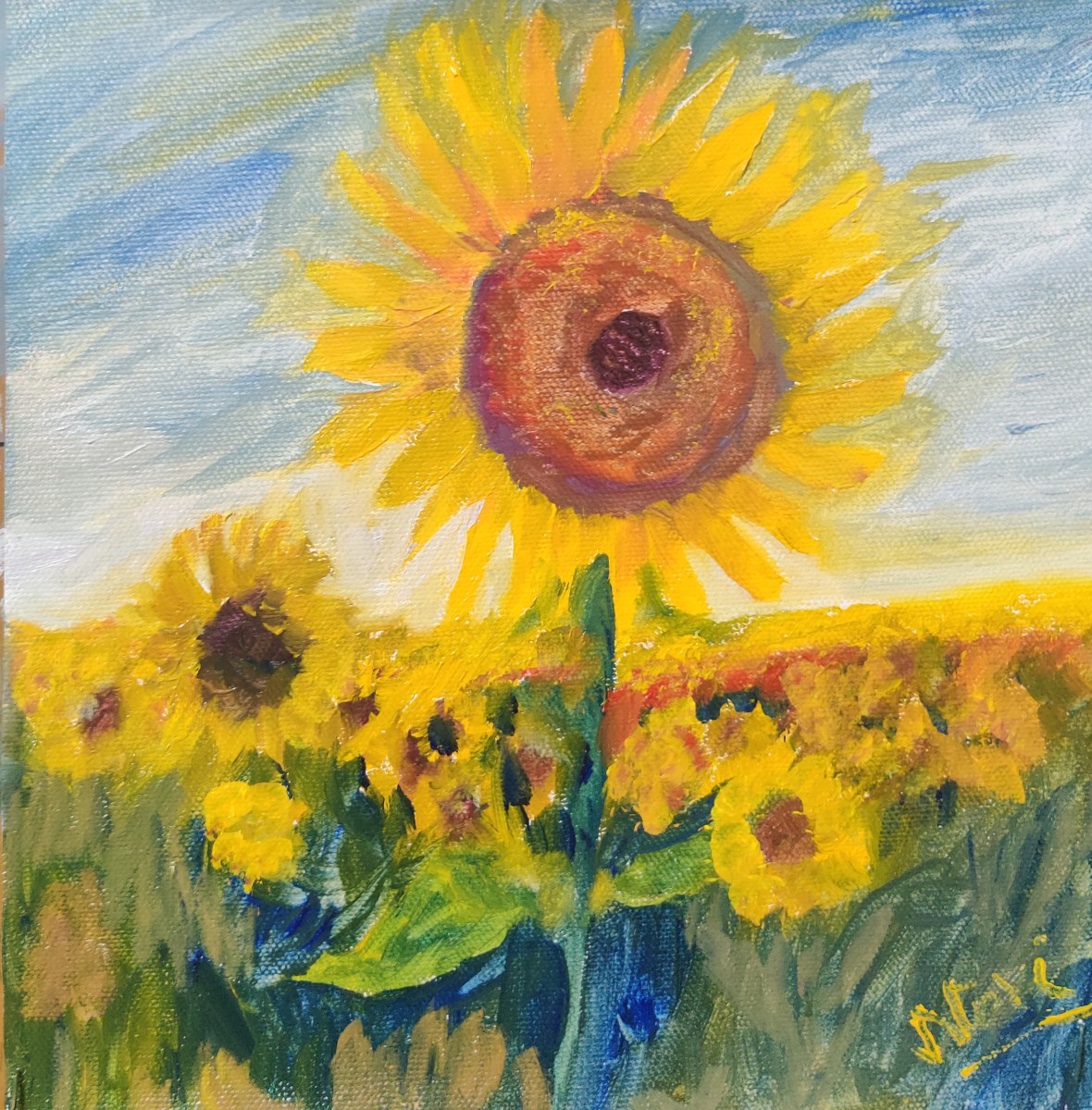 Sunflowers oil painting by Navdeep Kular