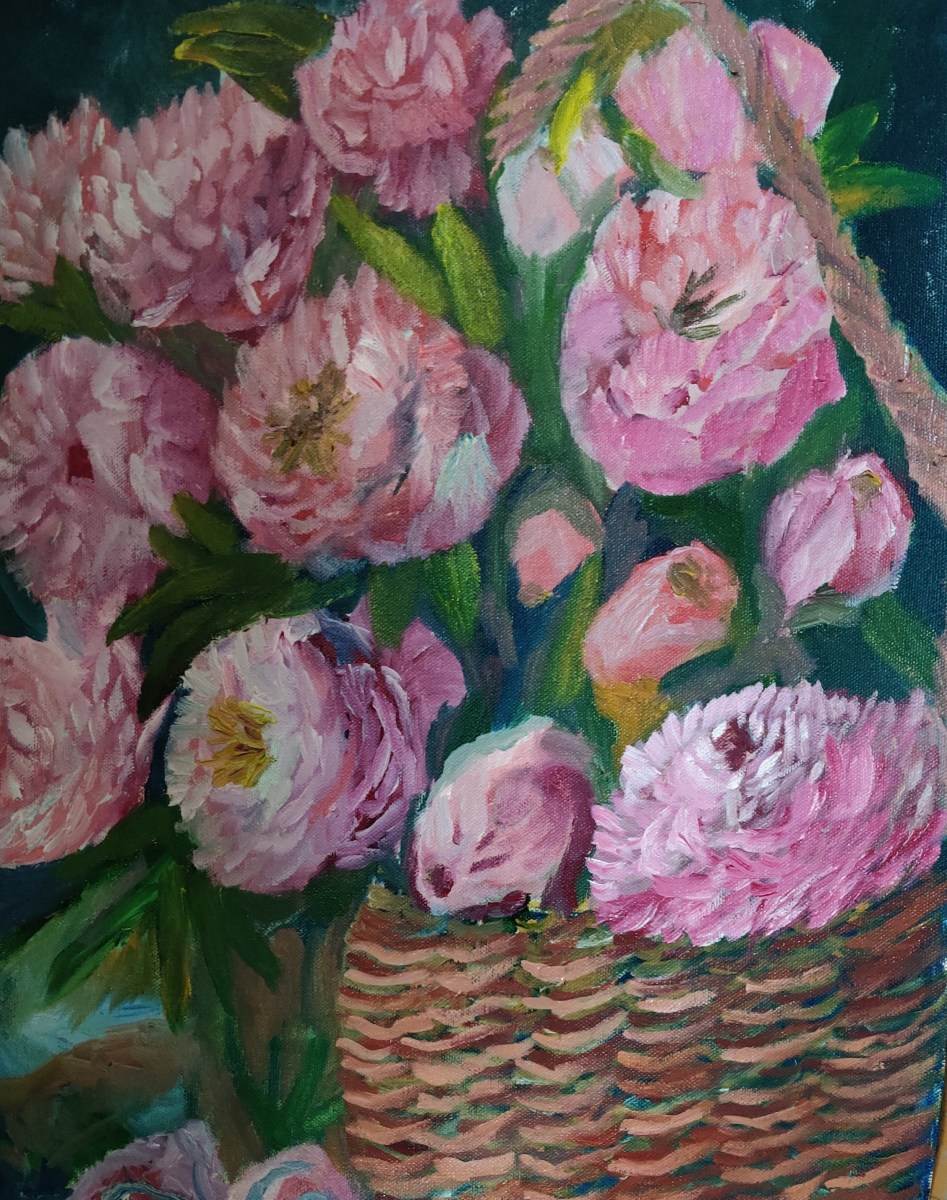 Peonies oil painting by Navdeep Kular