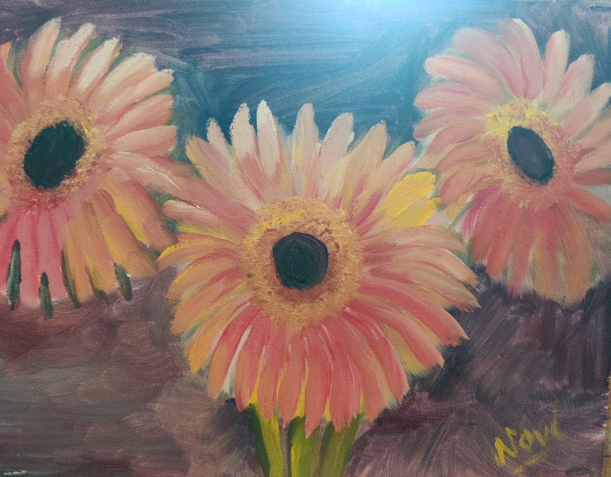 Three beautiful flowers oil painting