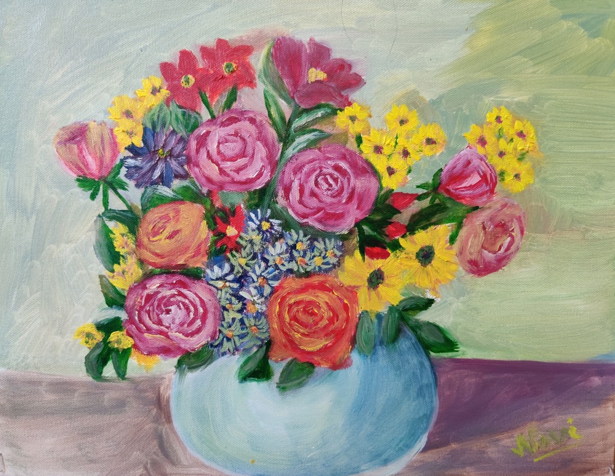 Bouquet of colourful flowers in a vase