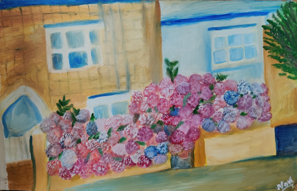 Hydrangea landscape oil painting
